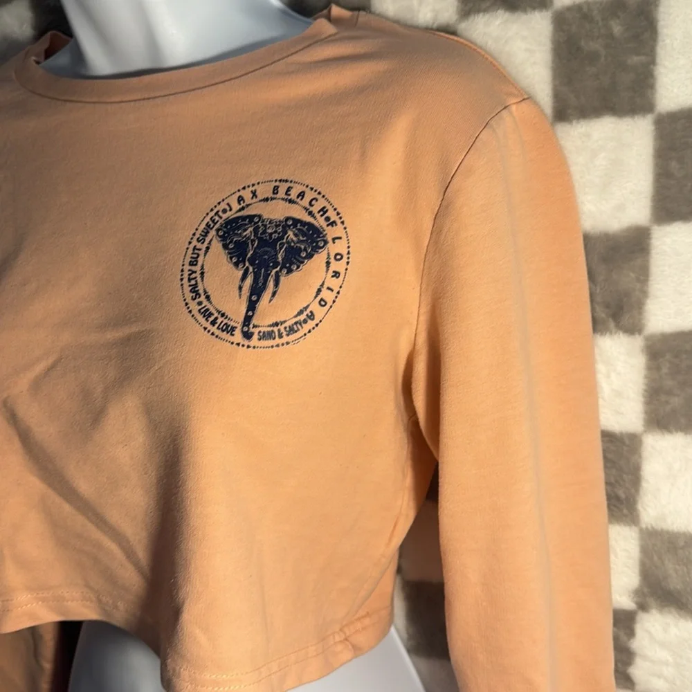 Miami Style Jax Beach Florida Logo Pink High Long Sleeve Crop Top Size S/Small
